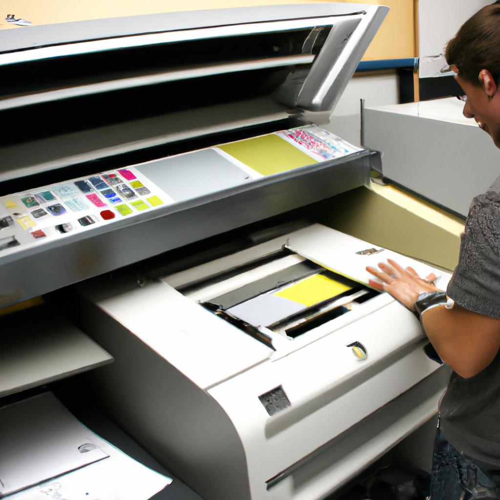 Person operating digital printing machine