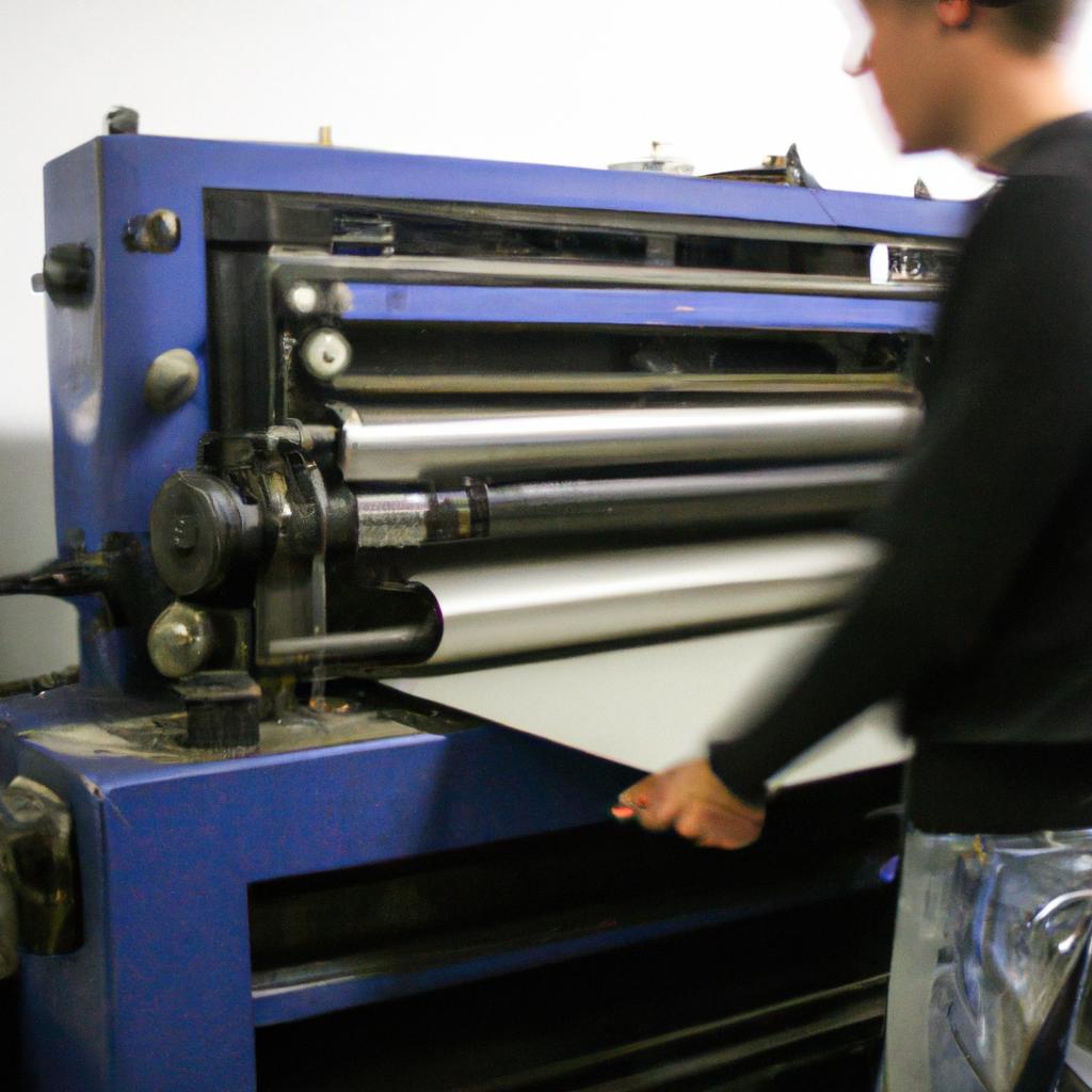 Person operating printing press machine